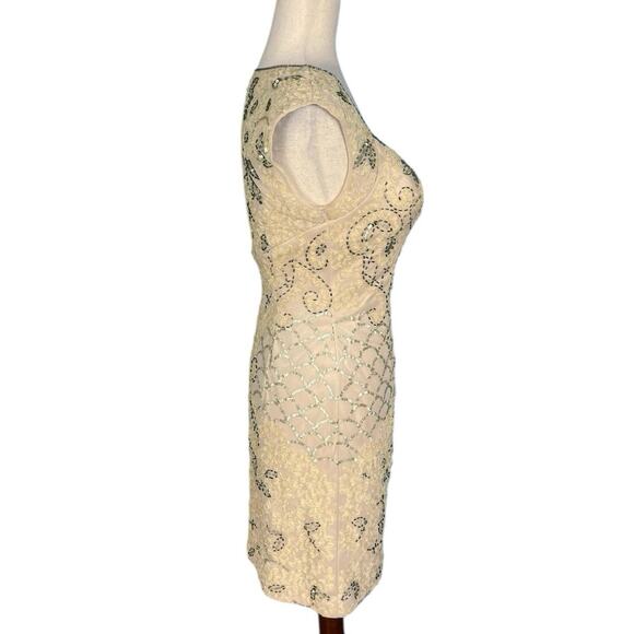 Sue Wong Nocturne 2015 Cream Ribbon Flower Beaded Cocktail Dress Size 4 NWT - Picture 8 of 15